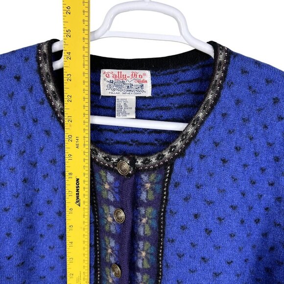 VTG Tally-Ho Womens XL Boiled Wool Cardigan Sweater Decorative Buttons Fair Isle - Picture 12 of 16